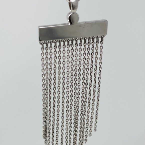 Elegant Touchstone Crystal Silver Tassel Necklace - Picture 4 of 9